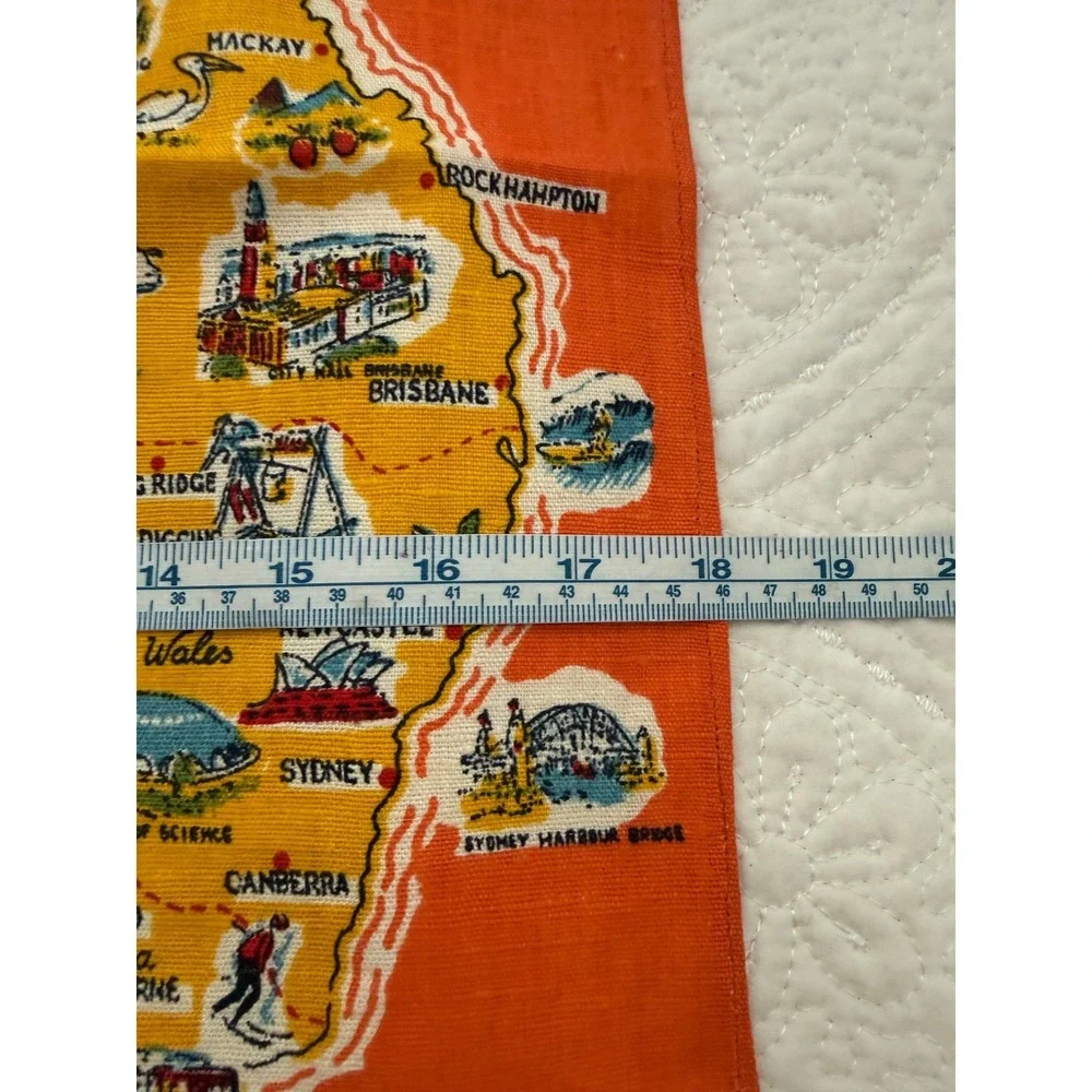 Citer Australia Tea Towel Vintage Orange Linen Map Souvenir Wildlife Cottagecore